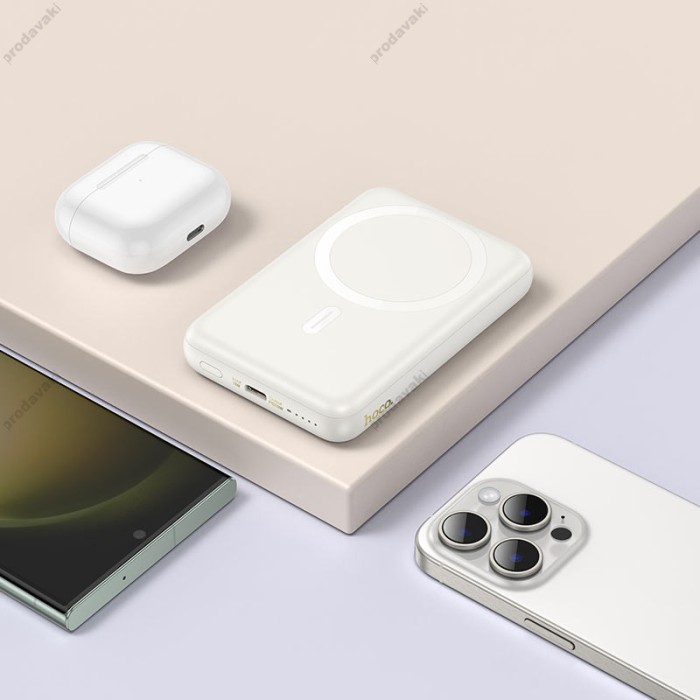 Повербанк портативний акумулятор Power bank Hoco J141 Grace MagSafe магнітний 20W 10000 mAh Milky white