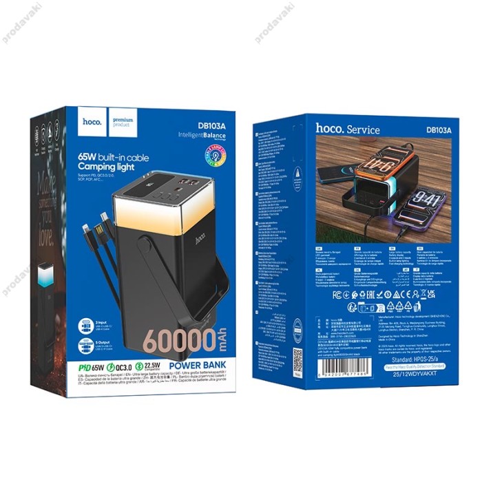 Повербанк портативний акумулятор Power bank Hoco DB103A fully compatible PD 65W 60000mAh Black