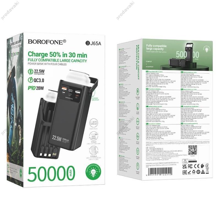 Повербанк портативний акумулятор Power bank BOROFONE BJ65A High 22.5W 50000 mAh Black