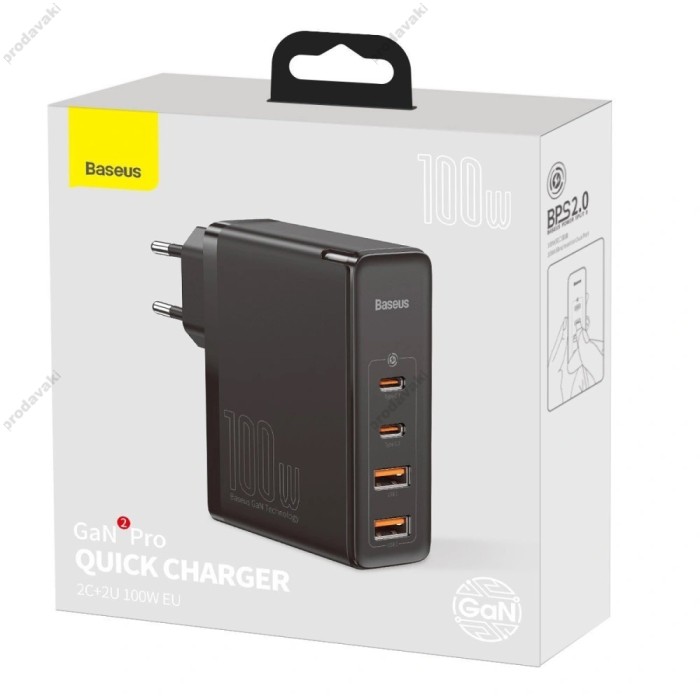 Мережевий зарядний пристрій Baseus GaN2 Pro Quick Charger 2C+2U 100W Black CCGAN2P-L01