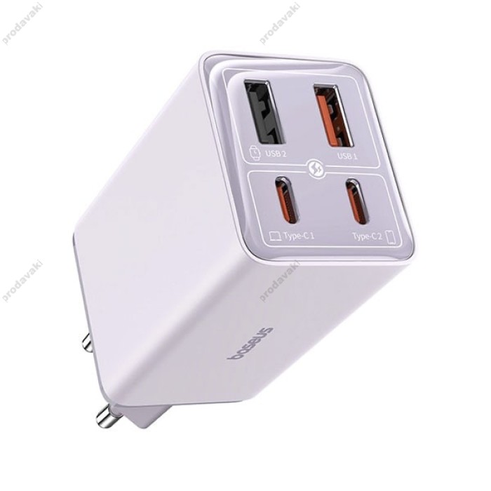 Мережевий зарядний пристрій Baseus GaN6 Pro Fast Charger 2C+2U Type-C cable 65W Purple P10162701533-00