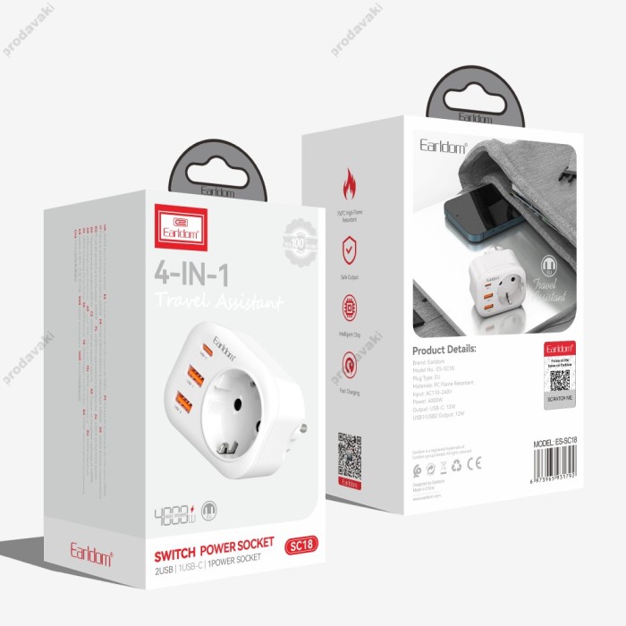 Мережевий зарядний пристрій Earldom ES-SC18 White