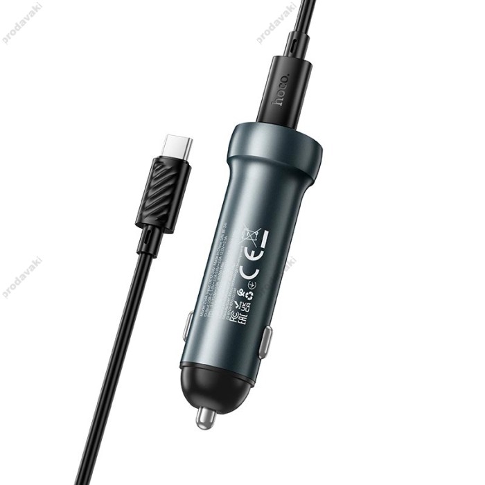 Автомобільний зарядний пристрій Hoco Z54A Prosperous dual port Type-C set 3A 48W Metal Grey
