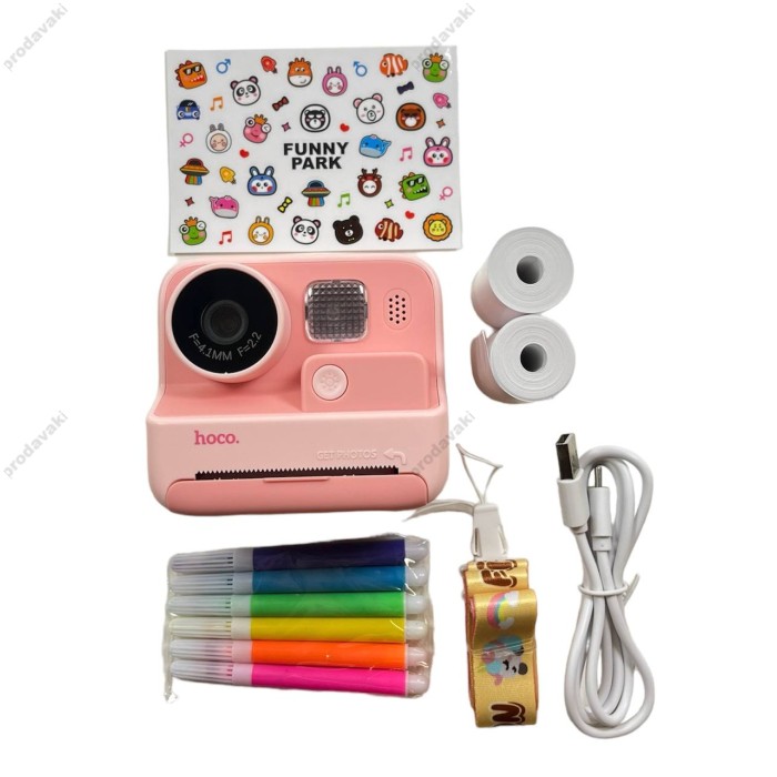 Фотоапарат дитячий з друком HOCO DV200 Dual lens children printing camera Pink