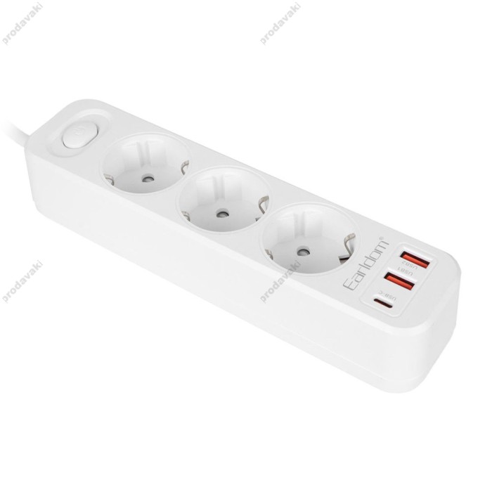 Подовжувач мережевий фільтр Earldom ES-SC13 2U/3P/1C 2m White