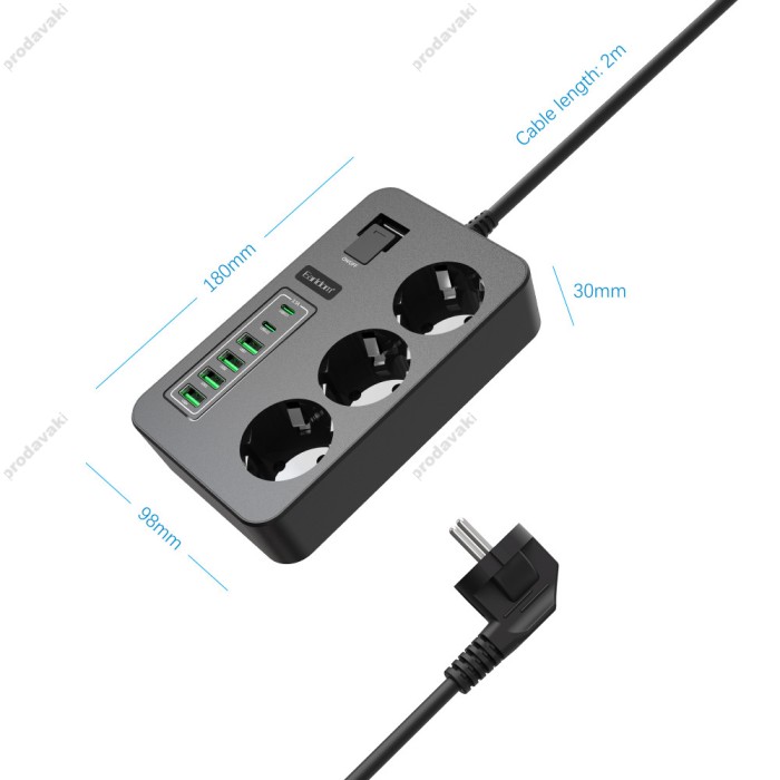 Подовжувач мережевий фільтр Earldom ES-SC14 4U/3P/2C 10А 2m Black