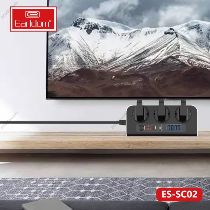 Подовжувач мережевий фільтр Earldom ES-SC02 4U/3P/2C 3.1А 1.5m Black