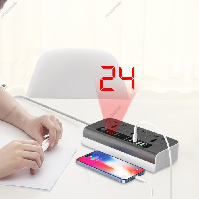 Подовжувач мережевий фільтр Earldom ES-SC02 4U/3P/2C 3.1А 1.5m Black