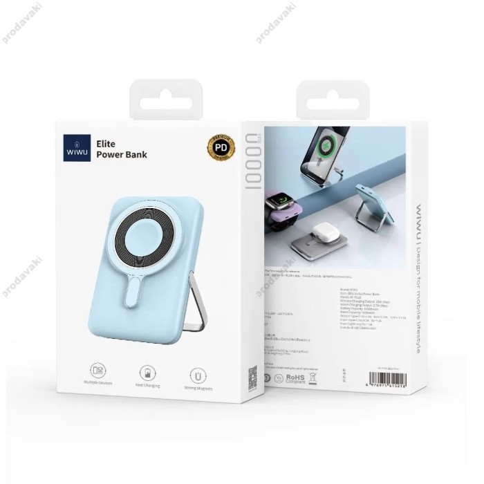 Повербанк портативний акумулятор Power bank Wiwu Wi-P018 Magnetic MagSafe магнітний 10000 mAh Blue