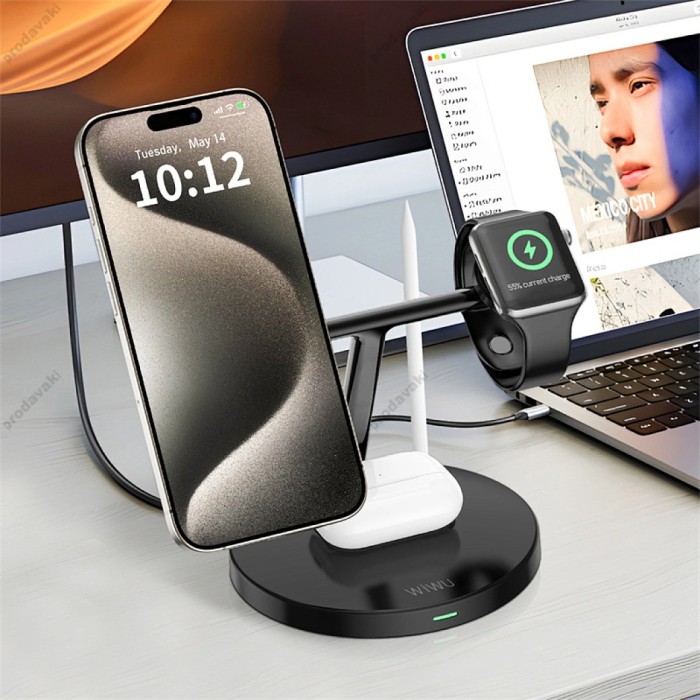 Бездротова зарядка Wiwu Wi-W032 4 in 1 wireless charge Black
