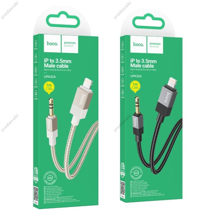 Кабель аудіо AUX Hoco UPA32A Lightning to 3.5mm Male Cable 1m Black