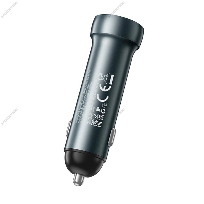 Автомобільний зарядний пристрій Hoco Z54B Prosperous Car charger 3A 60W Metal Grey