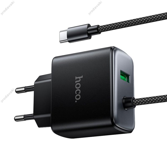 Мережевий зарядний пристрій HOCO C164A New charger Type-C cable U+C 30W Black