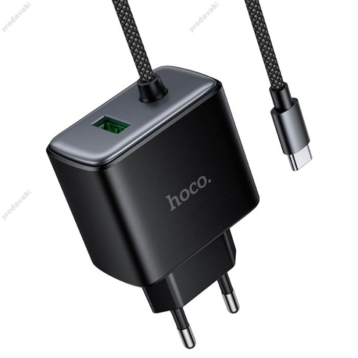 Мережевий зарядний пристрій HOCO C164A New charger Type-C cable U+C 30W Black