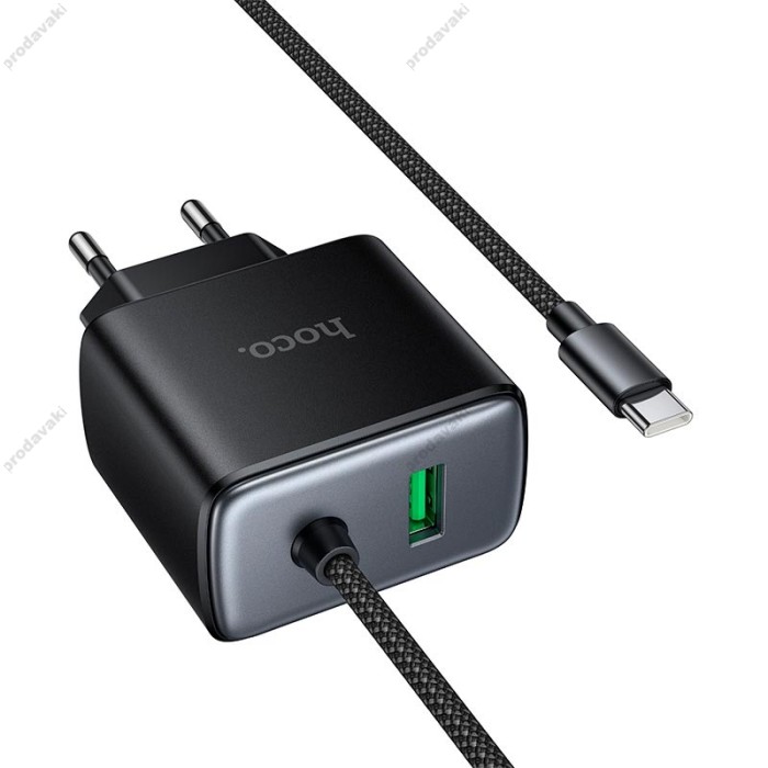 Мережевий зарядний пристрій HOCO C164A New charger Type-C cable U+C 30W Black