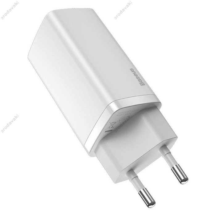 Зарядний пристрій Baseus GaN2 Lite Quick Charger C+U 65W White CCGAN2L-B02
