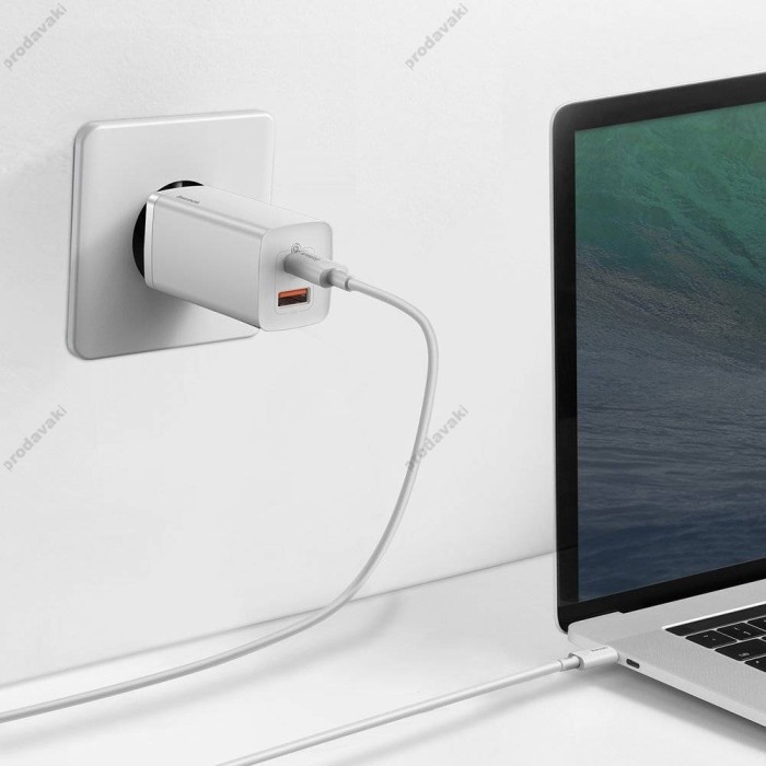 Зарядний пристрій Baseus GaN2 Lite Quick Charger C+U 65W White CCGAN2L-B02