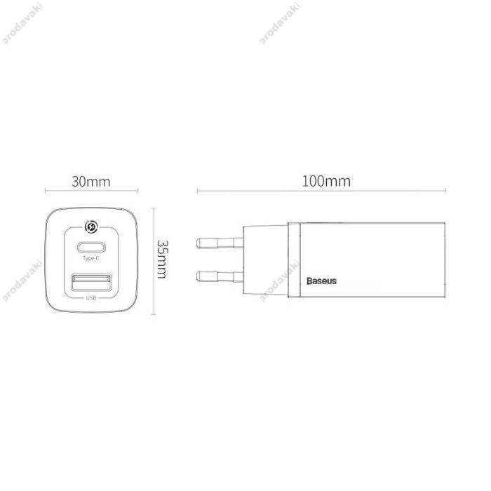 Зарядний пристрій Baseus GaN2 Lite Quick Charger C+U 65W White CCGAN2L-B02