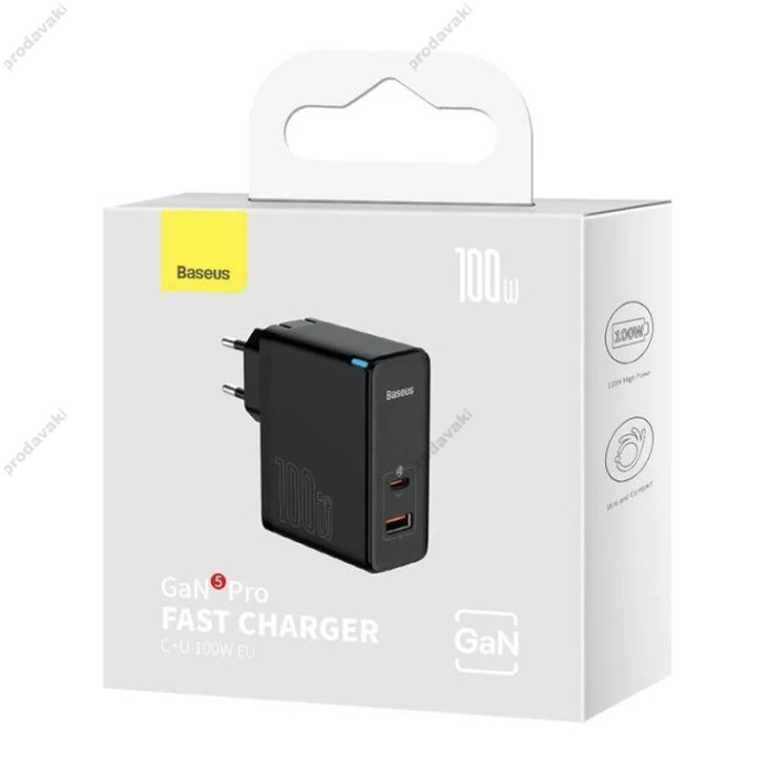 Мережевий зарядний пристрій Baseus GaN5 Pro Fast Charger Type-C cable 100W Black CCGP090201