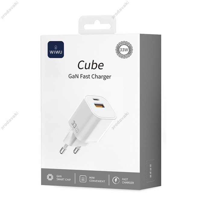 Мережевий зарядний пристрій Wiwu Wi-G017 Cube GaN Fast Charger 33W White