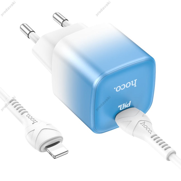 Мережевий зарядний пристрій HOCO C101A single port charger cable Type-C to Lightning 20W Blue