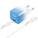 Мережевий зарядний пристрій HOCO C101A single port charger cable Type-C to Type-C 20W Blue