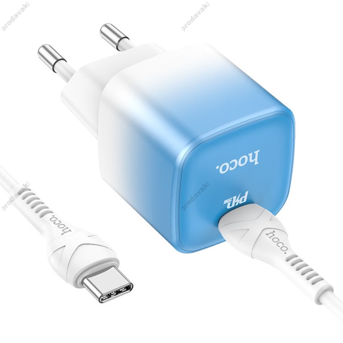 Мережевий зарядний пристрій HOCO C101A single port charger cable Type-C to Type-C 20W Blue