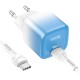 Мережевий зарядний пристрій HOCO C101A single port charger cable Type-C to Type-C 20W Blue