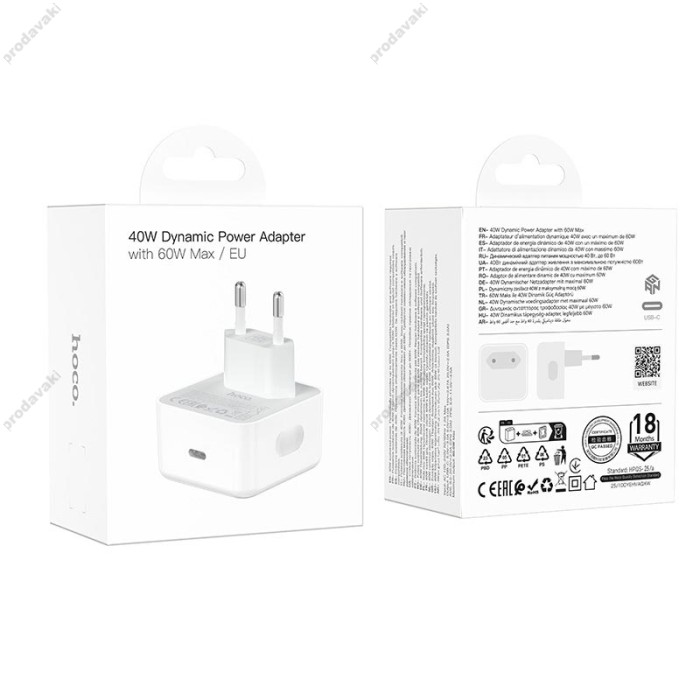 Мережевий зарядний пристрій HOCO C161A Speed single port PD charger 40W White
