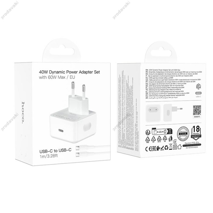 Мережевий зарядний пристрій HOCO C161A Speed single port PD charger Type-C cable 40W White