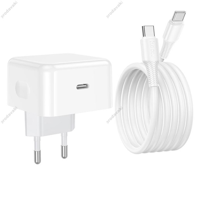Мережевий зарядний пристрій HOCO C161A Speed single port PD charger Type-C cable 40W White