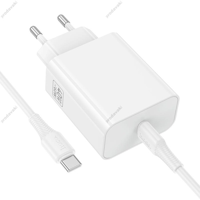 Мережевий зарядний пристрій HOCO C162A Source single port PD charger Type-C cable 60W White