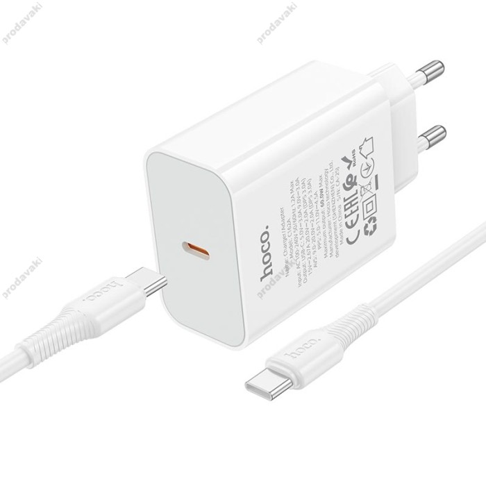 Мережевий зарядний пристрій HOCO C162A Source single port PD charger Type-C cable 60W White