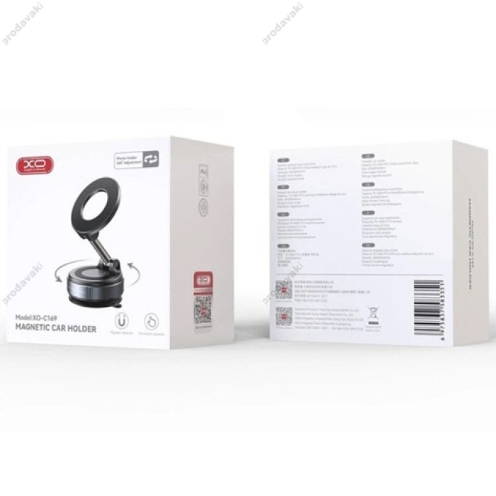 Автомобільний тримач XO C169 Vacuum suction cup locking magnetic suction bracket (with magnet ring) Black