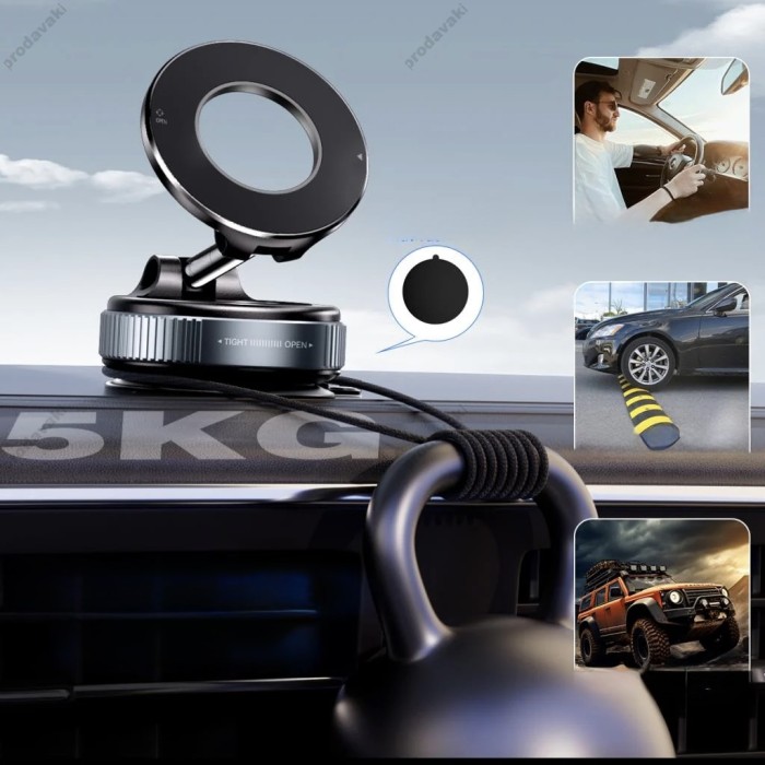 Автомобільний тримач XO C169 Vacuum suction cup locking magnetic suction bracket (with magnet ring) Black