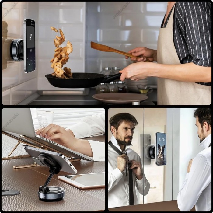 Автомобільний тримач XO C169 Vacuum suction cup locking magnetic suction bracket (with magnet ring) Black