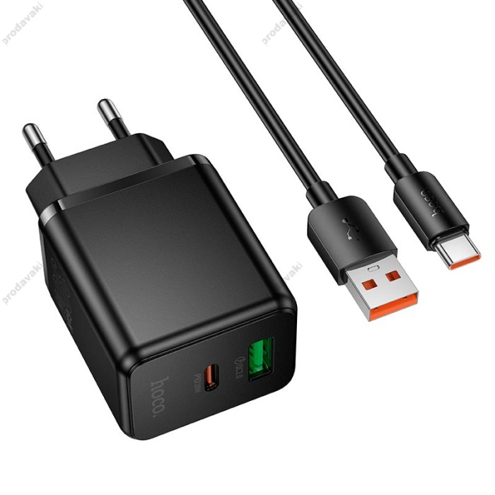 Мережевий зарядний пристрій HOCO C157A Smart PD multi-protocol charger Type-C cable 30W Black
