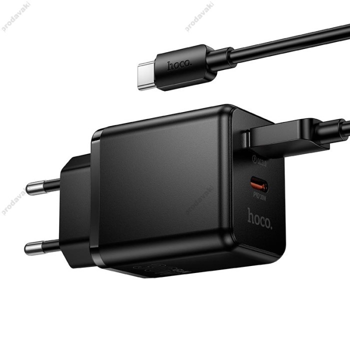 Мережевий зарядний пристрій HOCO C157A Smart PD multi-protocol charger Type-C cable 30W Black