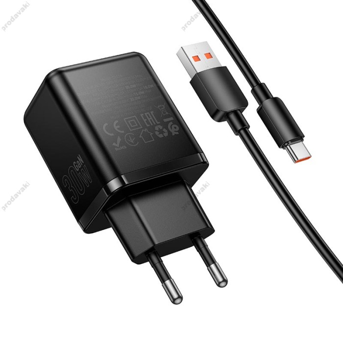 Мережевий зарядний пристрій HOCO C157A Smart PD multi-protocol charger Type-C cable 30W Black