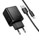 Мережевий зарядний пристрій HOCO C157A Smart PD multi-protocol charger Type-C cable 30W Black