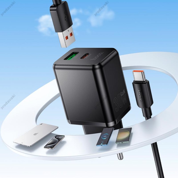 Мережевий зарядний пристрій HOCO C157A Smart PD multi-protocol charger 30W Black
