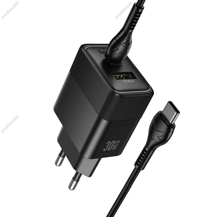 Мережевий зарядний пристрій HOCO CS112A Lounge charger Type-C cable 30W Black