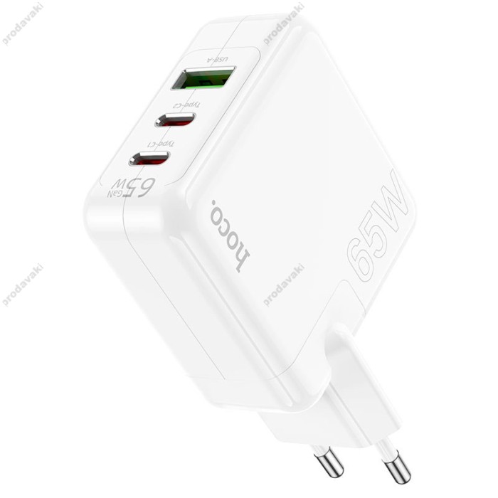 Мережевий зарядний пристрій HOCO C115A Header three-port Type-C cable 65W White