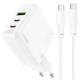 Мережевий зарядний пристрій HOCO C115A Header three-port Type-C cable 65W White