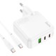 Мережевий зарядний пристрій HOCO C115A Header three-port Type-C cable 65W White