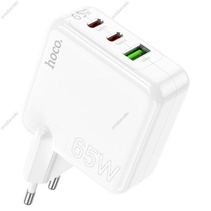 Мережевий зарядний пристрій HOCO C115A Header three-port Type-C cable 65W White