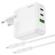 Мережевий зарядний пристрій HOCO C115A Header three-port Type-C cable 65W White