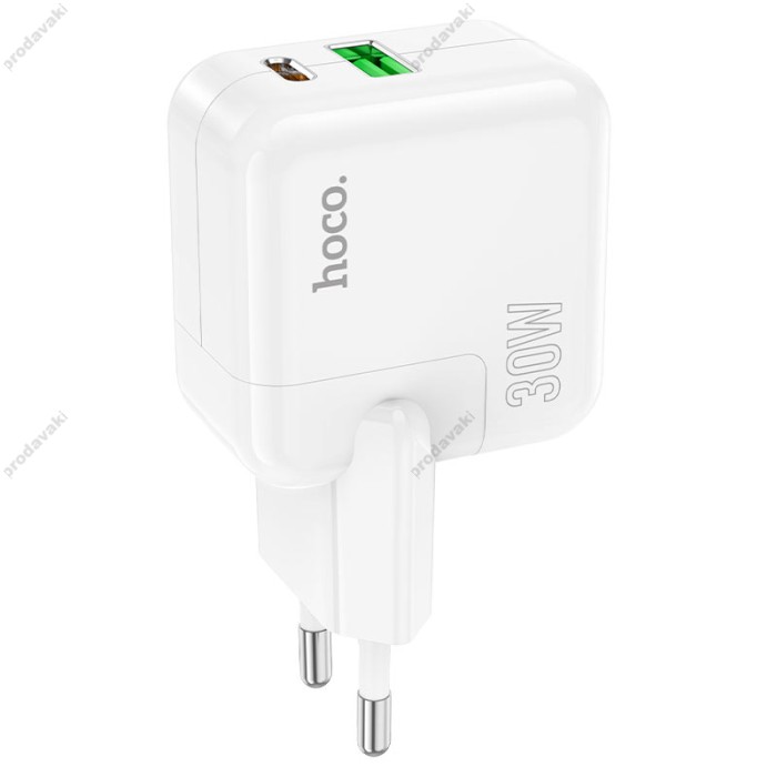 Мережевий зарядний пристрій Hoco C111A Lucky dual-port charger Type-C cable 30W White