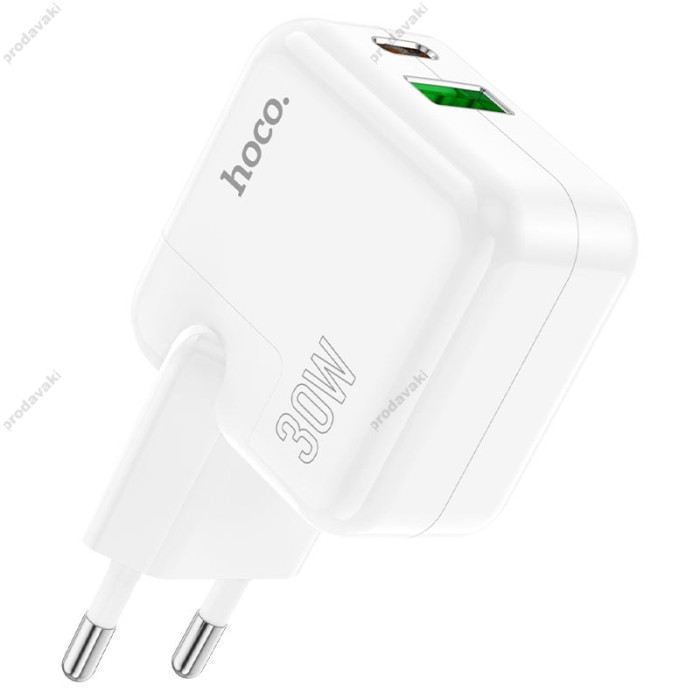 Мережевий зарядний пристрій Hoco C111A Lucky dual-port charger Type-C cable 30W White