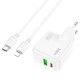 Мережевий зарядний пристрій Hoco C111A Lucky dual-port charger Lightning cable 30W White